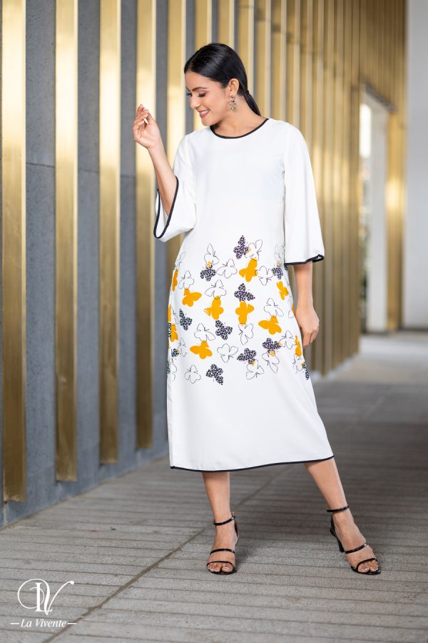 Printed Contrast Piping Midi Dress - Image 5