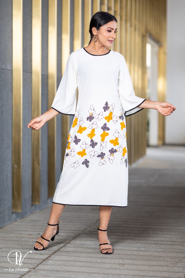 Printed Contrast Piping Midi Dress - Image 4