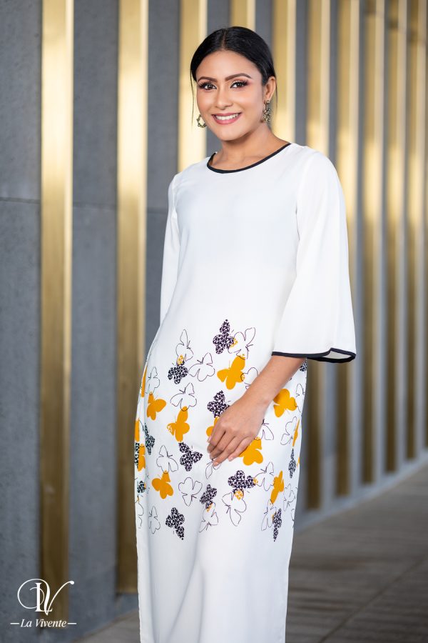 Printed Contrast Piping Midi Dress - Image 2
