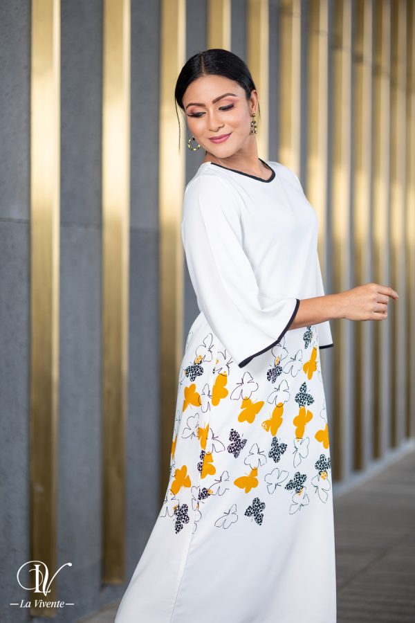 Printed Contrast Piping Midi Dress