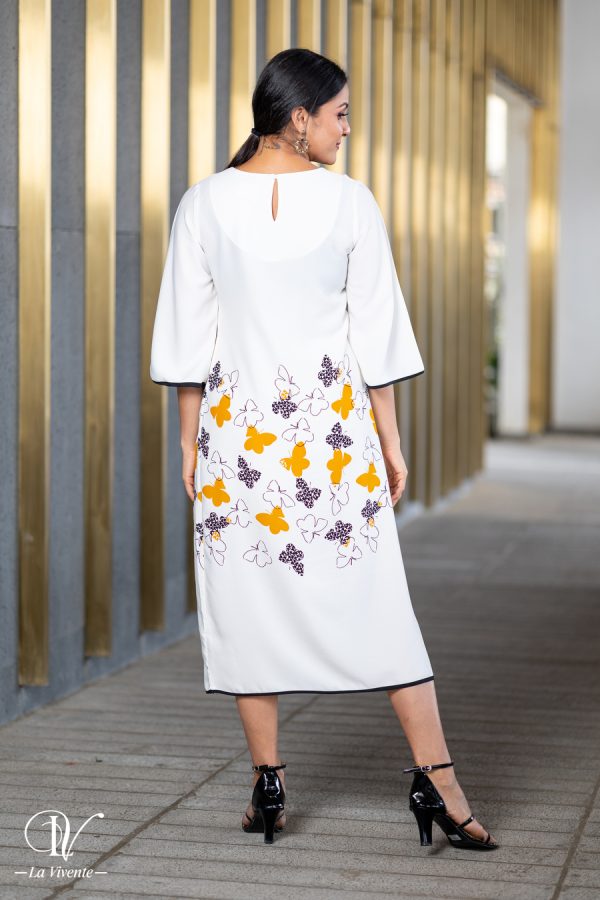 Printed Contrast Piping Midi Dress - Image 3