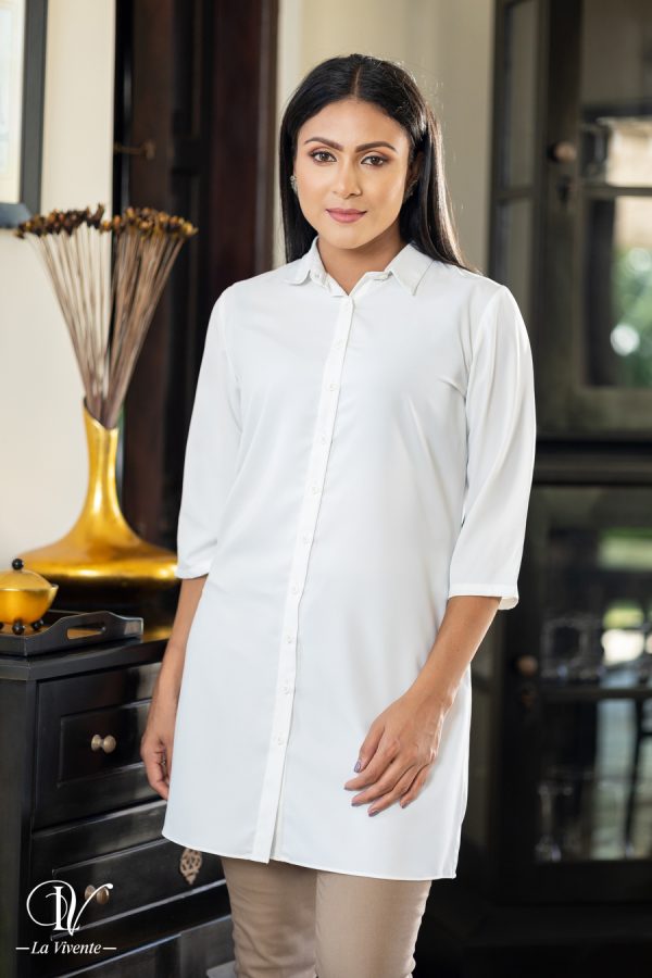Shirt collared button up long top