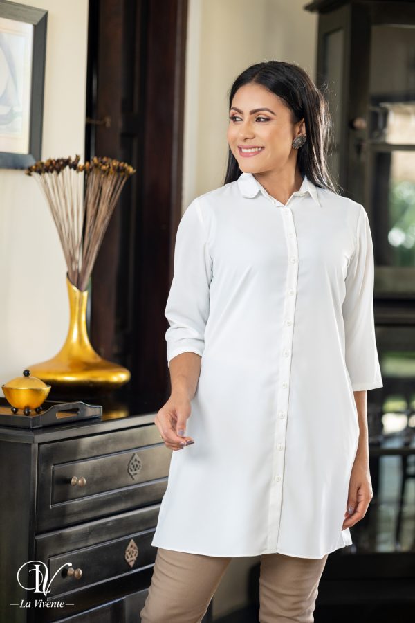 Shirt collared button up long top - Image 2