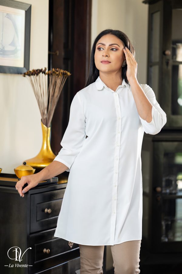 Shirt collared button up long top - Image 3