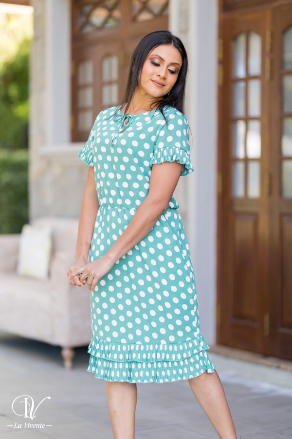 Polka Dot Hem Pleat Detail Dress - Image 3