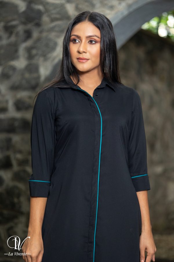Curved Hem Shirt Dress With Contrast Piping - Image 5