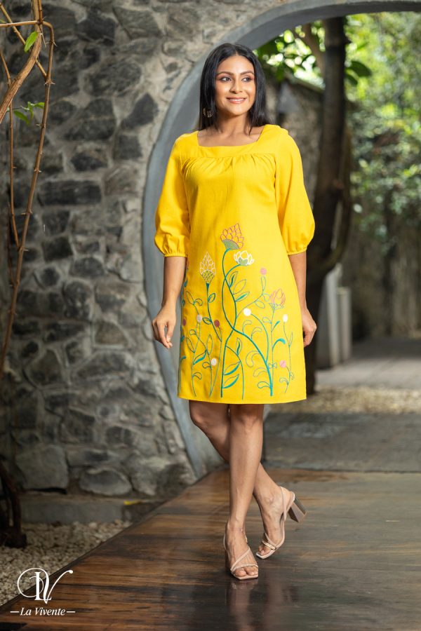 Floral Embroidered Square Neck Short Dress - Image 4