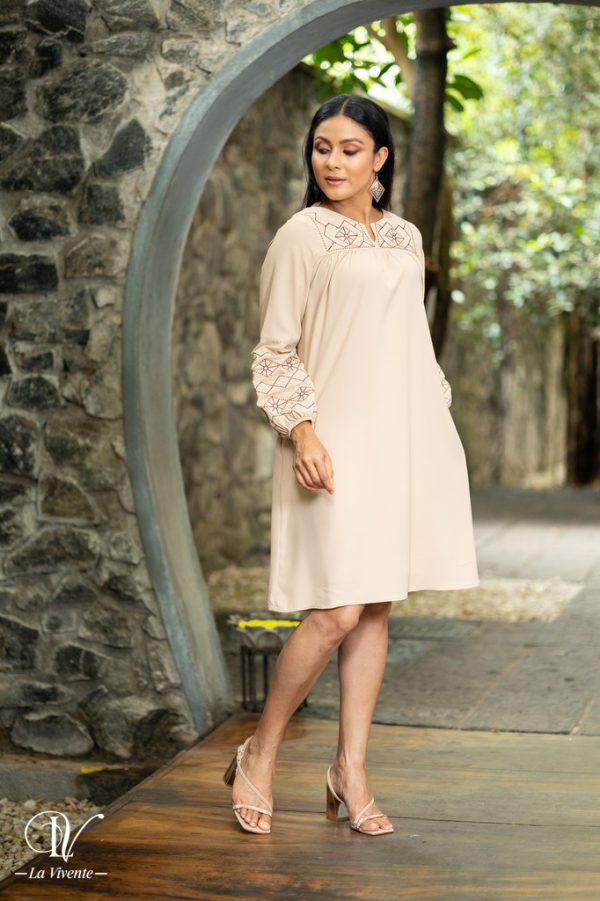 Geometric Embroidered Long Sleeve Short Dress - Image 5