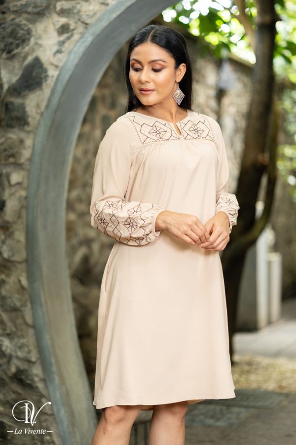 Geometric Embroidered Long Sleeve Short Dress - Image 2