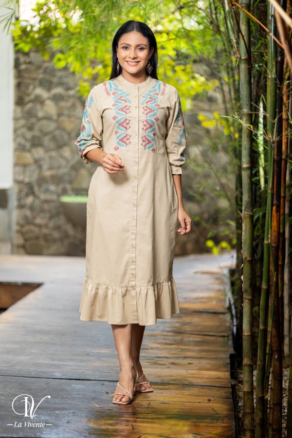 Floral Embroidered Frill Hemmed Midi Dress - Image 5