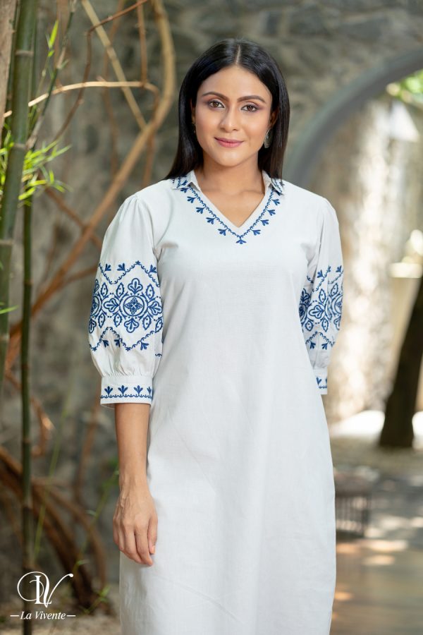 Shirt Collared Embroidered Short Dress - Image 4