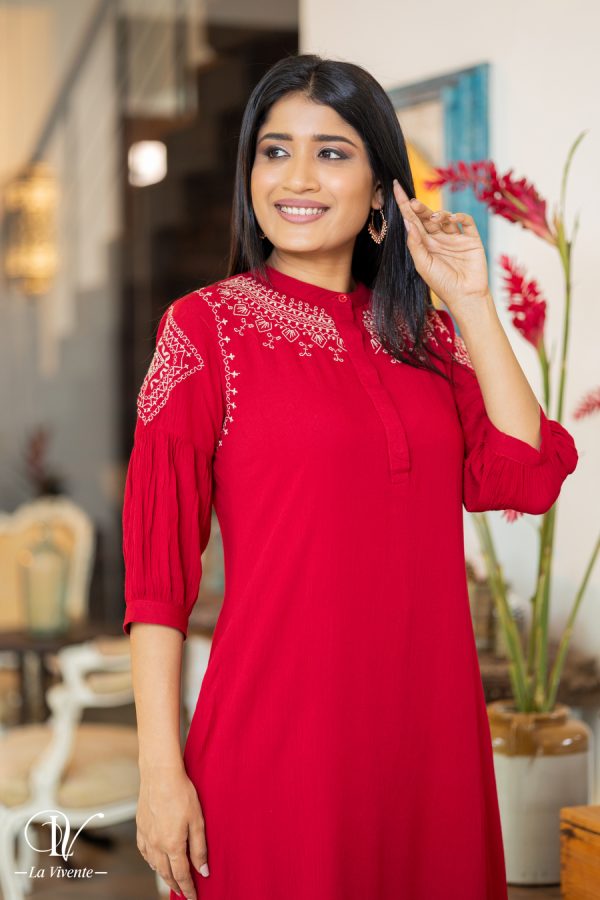 Chinese Collared Embroidered Midi Dress - Image 3