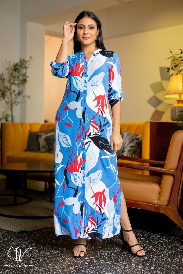 Abstract Patterned Shirt Maxi Dress