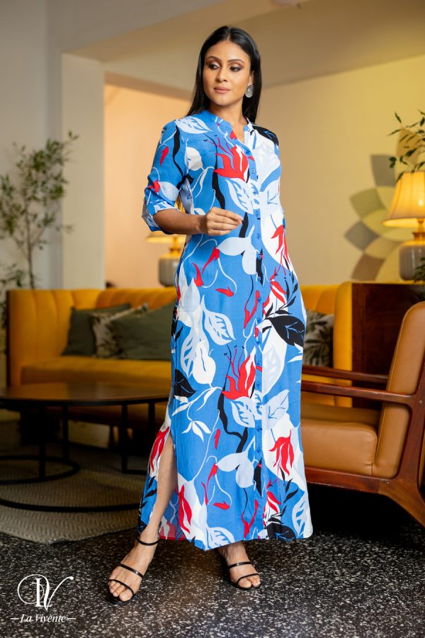 Abstract Patterned Shirt Maxi Dress - Image 3