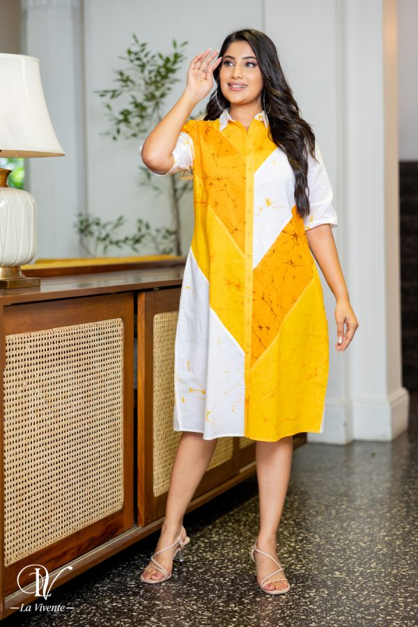 Three-Tone Colorblock Short Batik Shirt Dress - Image 3
