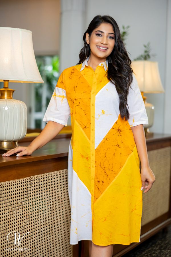 Three-Tone Colorblock Short Batik Shirt Dress