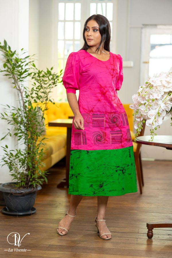Two-Tone Embroidered Batik Midi Dress - Image 2