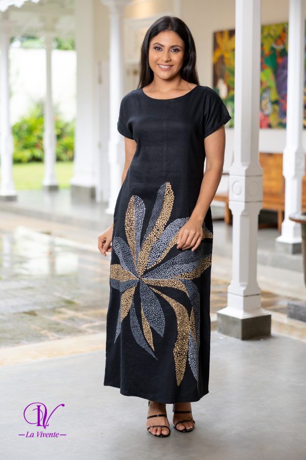 Short Sleeve Printed Black Dress - Image 2