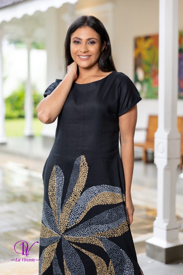Short Sleeve Printed Black Dress - Image 4