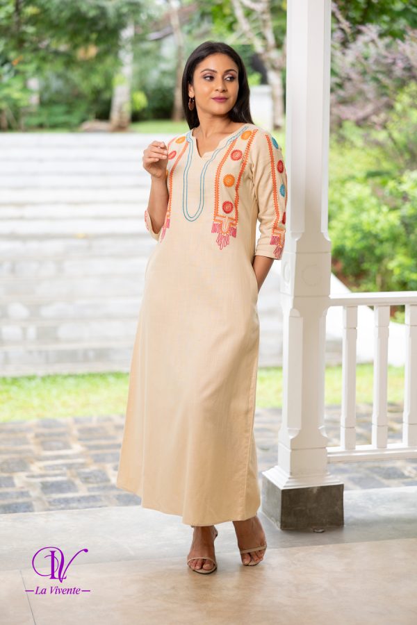 Notch Necked Embroidered Maxi Dress