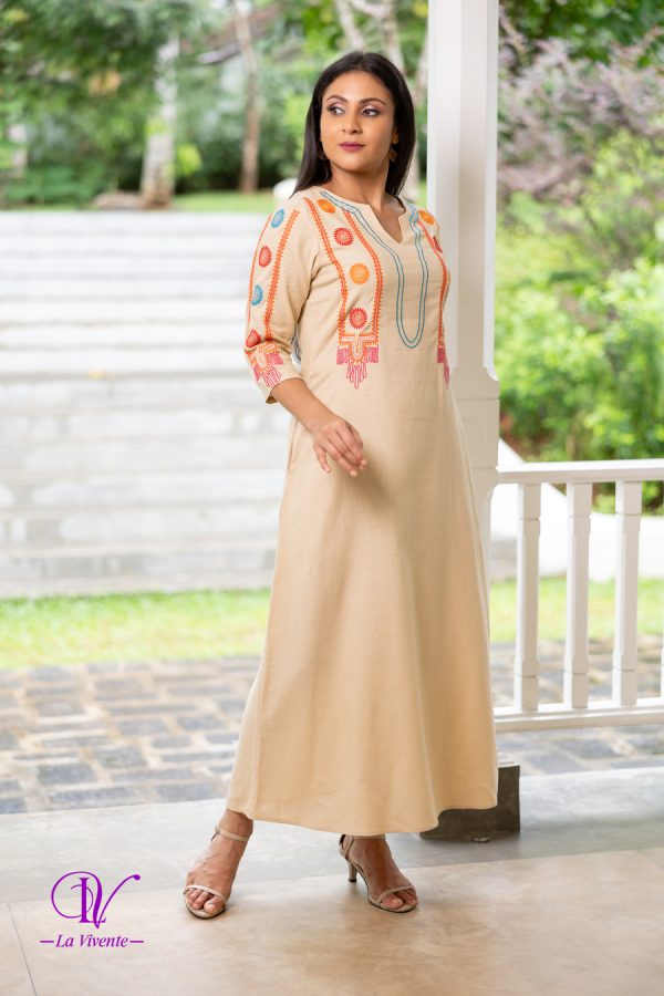 Notch Necked Embroidered Maxi Dress - Image 2