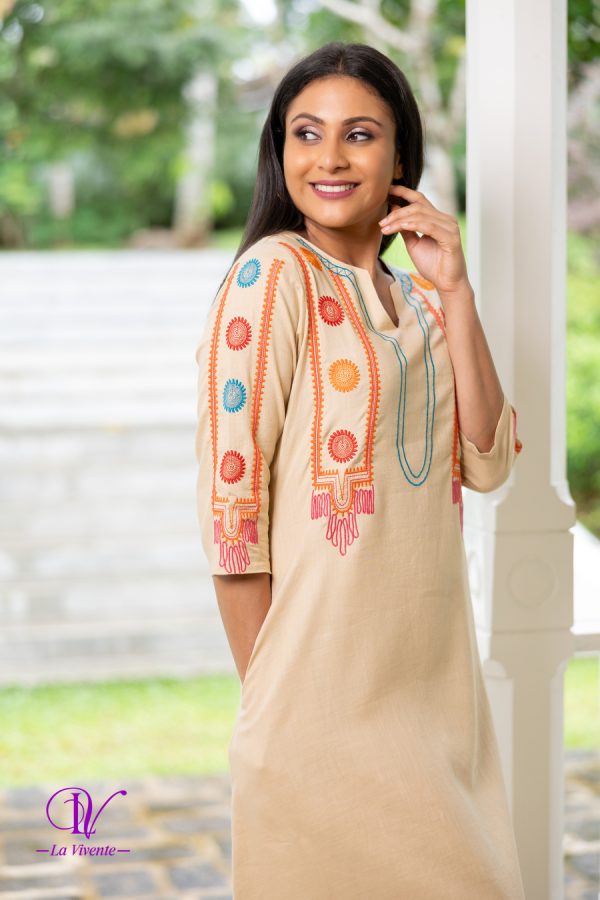 Notch Necked Embroidered Maxi Dress - Image 3