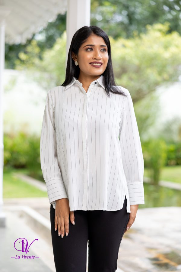 Long Sleeve Stripe Office Blouse - Image 2