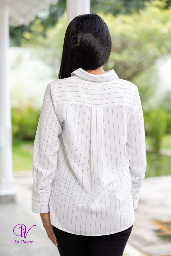 Long Sleeve Stripe Office Blouse - Image 4