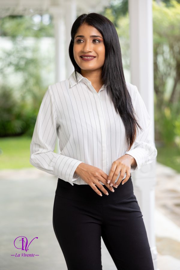 Long Sleeve Stripe Office Blouse - Image 3