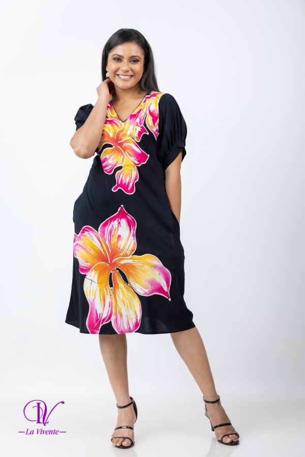 Floral Printed Puff Sleeved Batik Short Dress