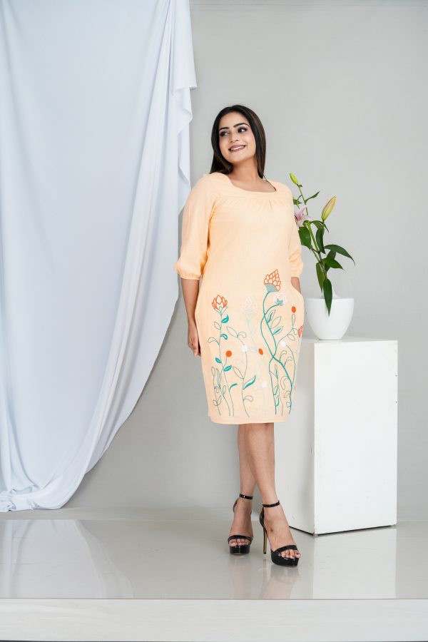 Floral Embroidered Square Necked Short Dress - Image 4