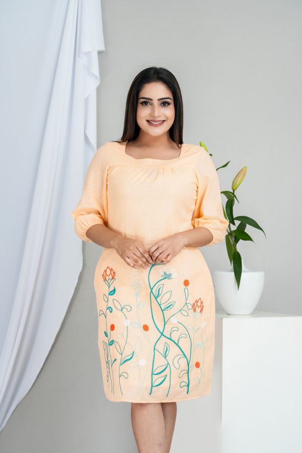 Floral Embroidered Square Necked Short Dress - Image 3