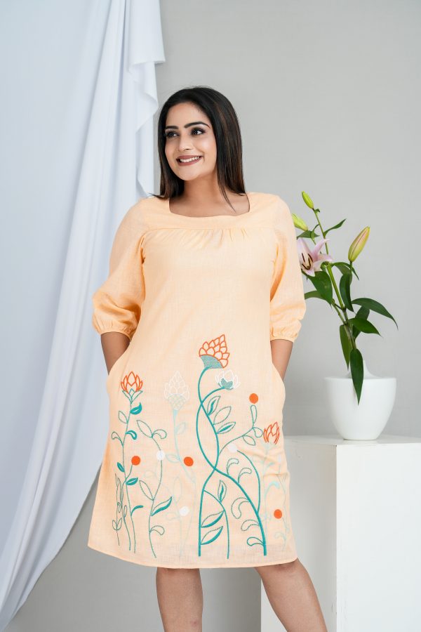 Floral Embroidered Square Necked Short Dress - Image 2