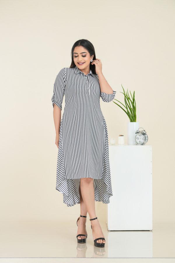 Striped High-Low Tent Midi Dress - Image 2
