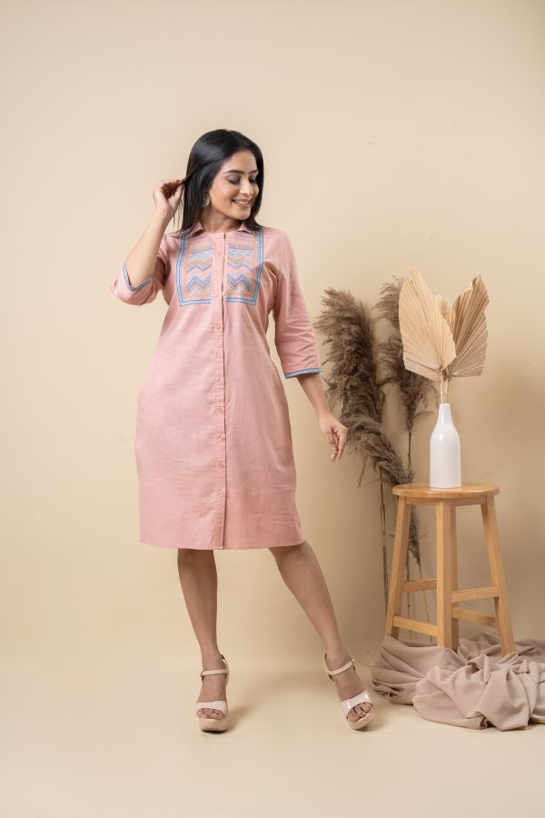 Front Embroidered Button Up Short Dress - Image 4