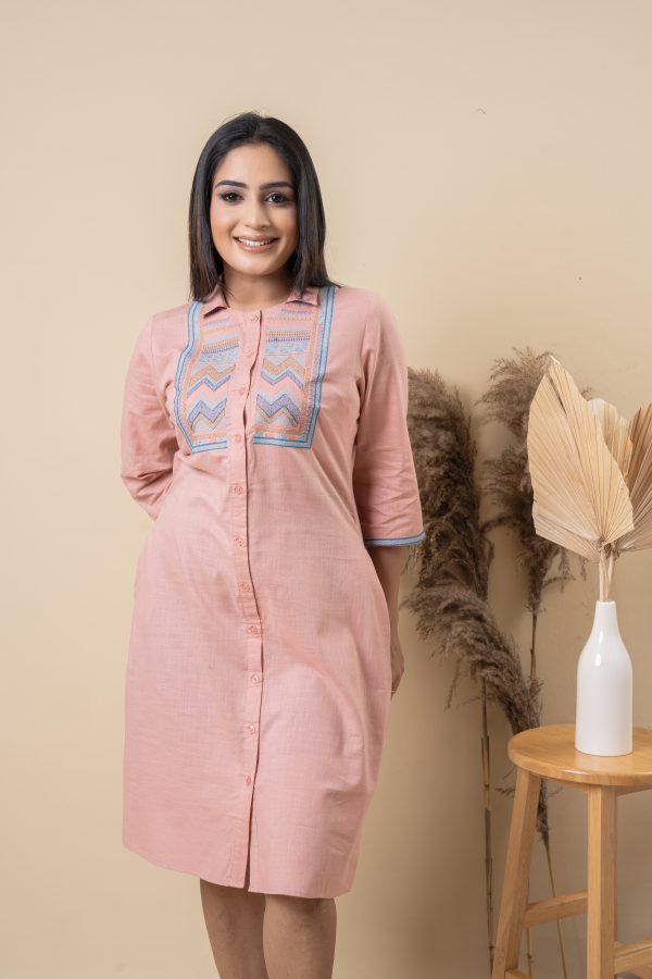 Front Embroidered Button Up Short Dress - Image 3