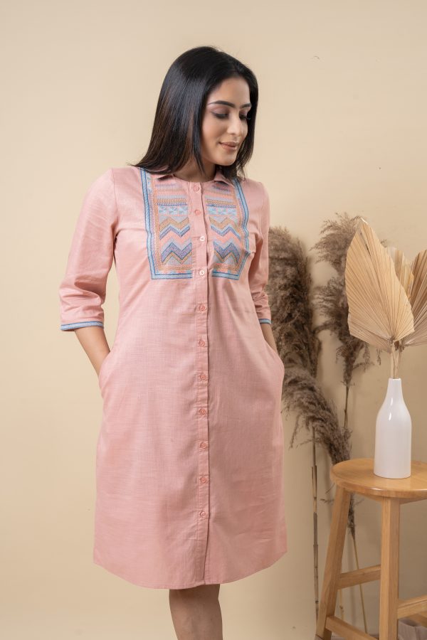 Front Embroidered Button Up Short Dress - Image 2