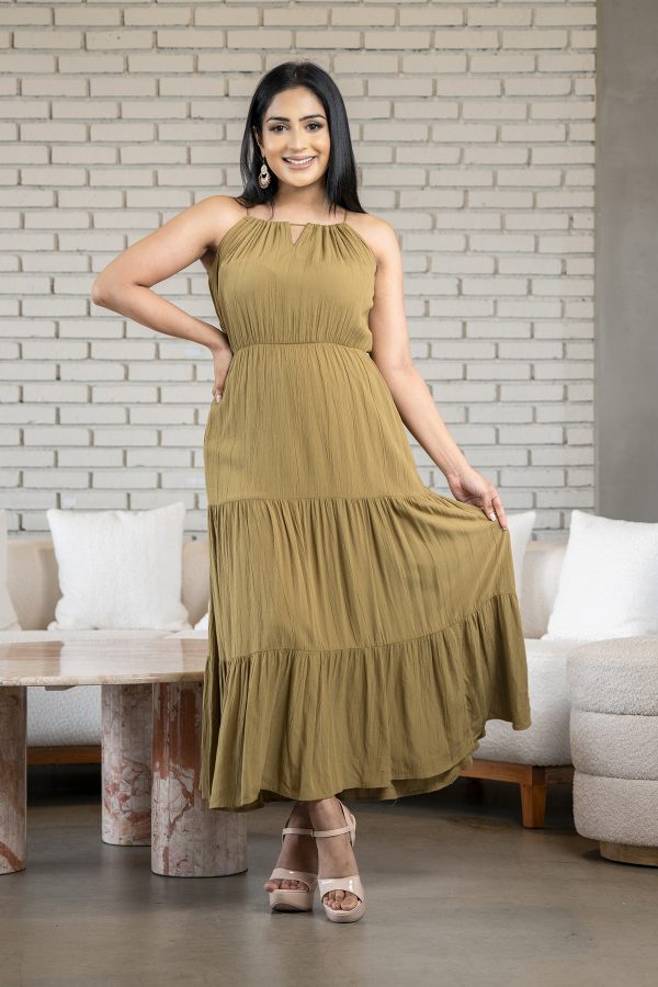 Tiered halter neck maxi dress