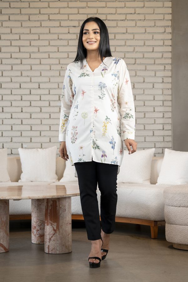 Floral Patterned Mock Placket Kurta
