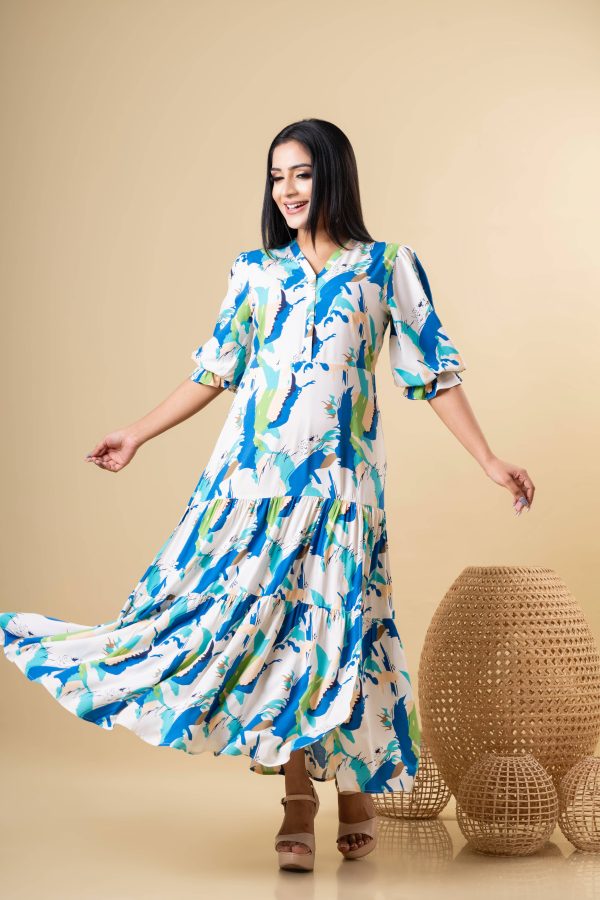 Abstract Patterned Tiered Maxi Dress