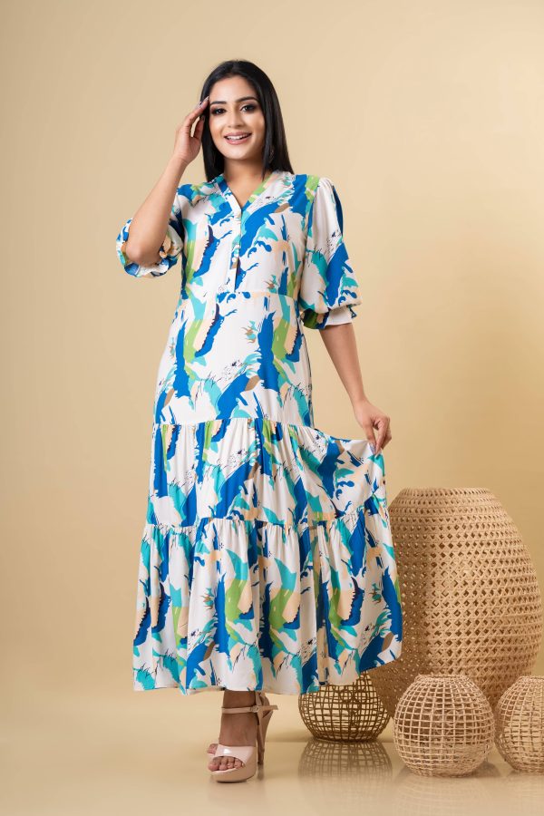 Abstract Patterned Tiered Maxi Dress - Image 3