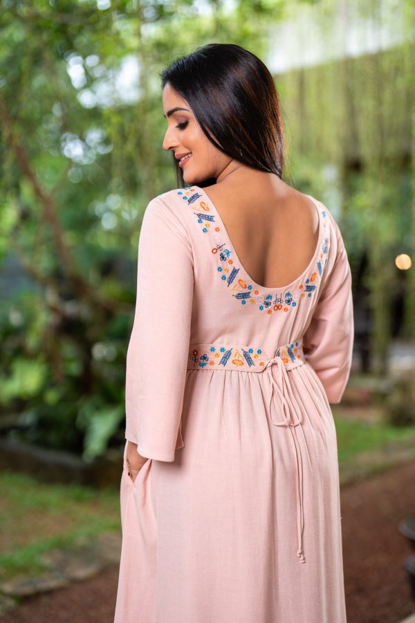 Embroidered Deep Back Neck Midi Dress - Image 2