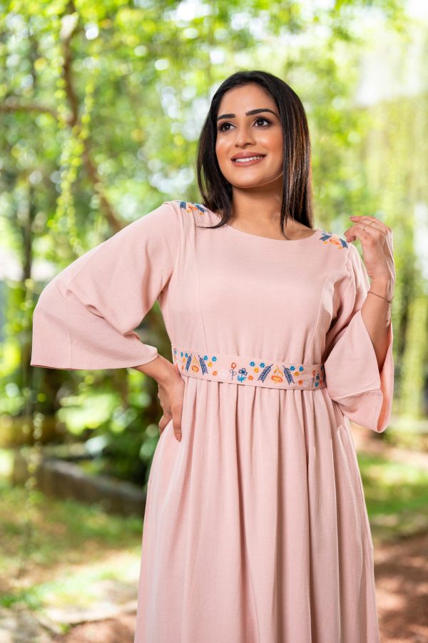 Embroidered Deep Back Neck Midi Dress - Image 4