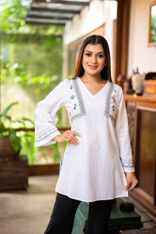 Embroidered V-Neck Kurta Top