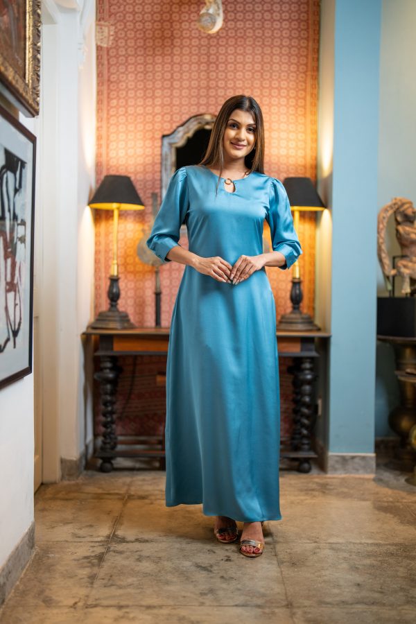 Ring Detailed A-Line Evening Wear Maxi Dress