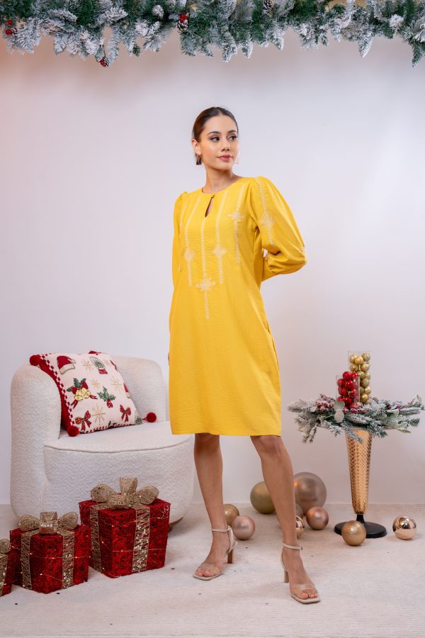 Embroidered Puff Sleeved Short Dress - Image 2