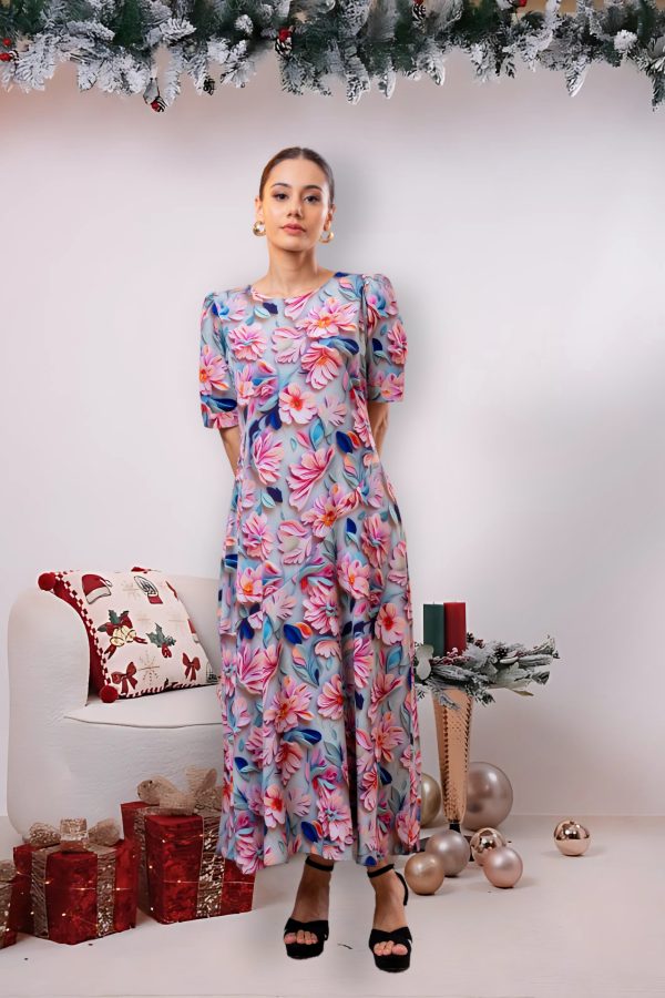 3D Floral Patterned Maxi Dress - Image 3