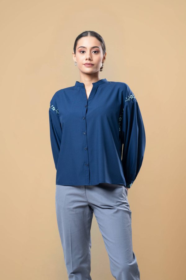 Embroidered Button Up Shirt Blouse