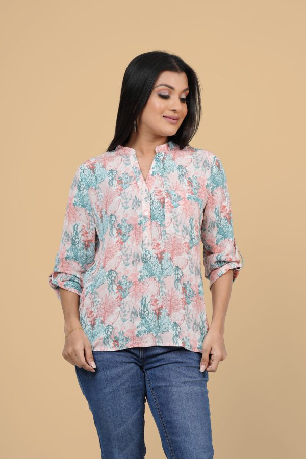 Patterned Tab Detail Sleeve Shirt Blouse - Image 3