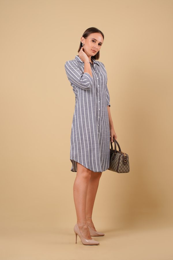 Stripe Shirt Collar Short Dress - Image 4